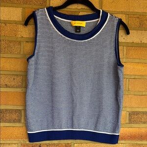 St. John Designer Blue and White Striped  Sleeveless Tank Top Rayon Wool M